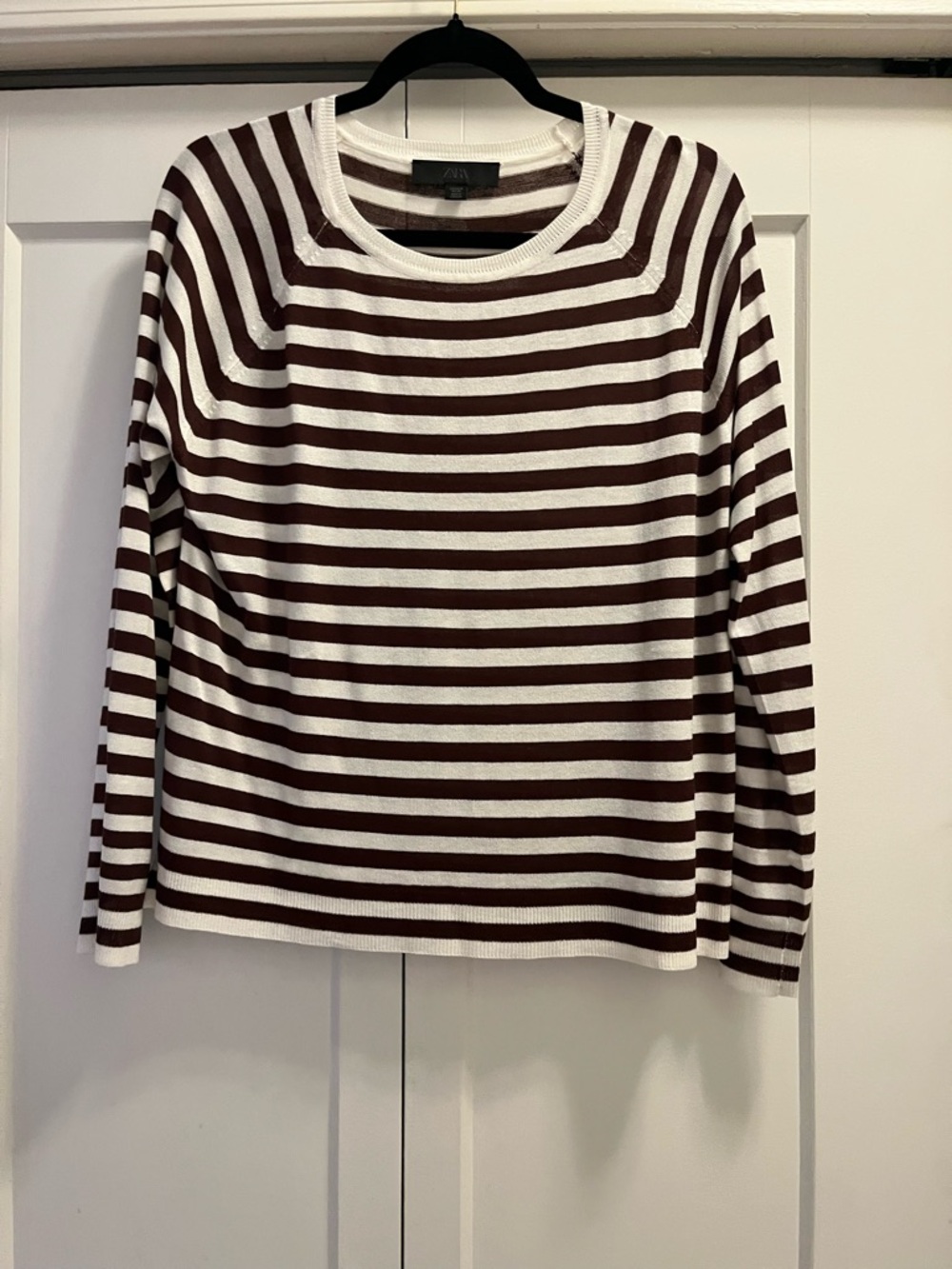 Zara Brown and White Striped Long-Sleeve Top